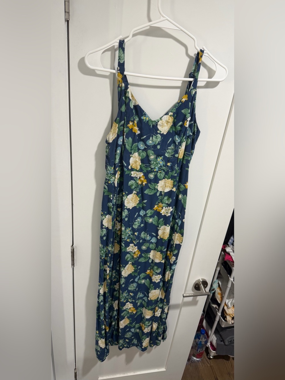 Old Navy Navy Floral Summer Spring Maxi Dress with Yellow & Cream Flowers